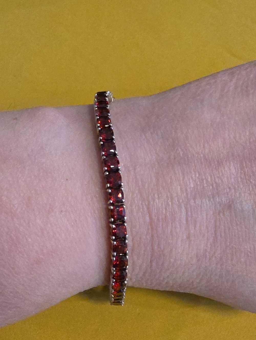 Mozambique Garnet Silver Tennis Bracelet w/Vibrant Red Stones Set In 925 Silver